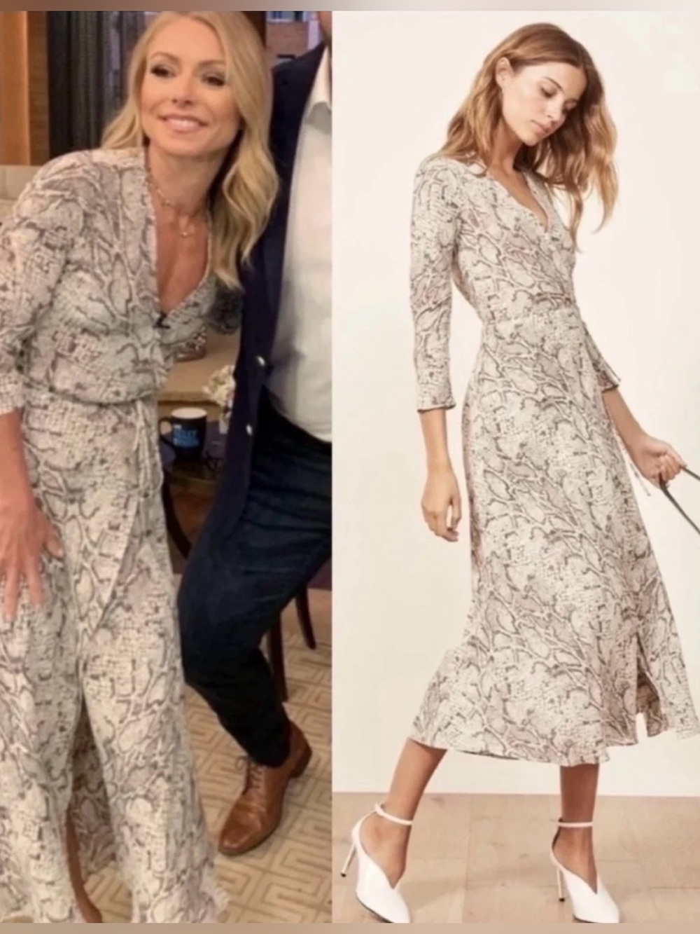 Reformation Jaz Snake Print Wrap Midi Dress in Neutral Tones